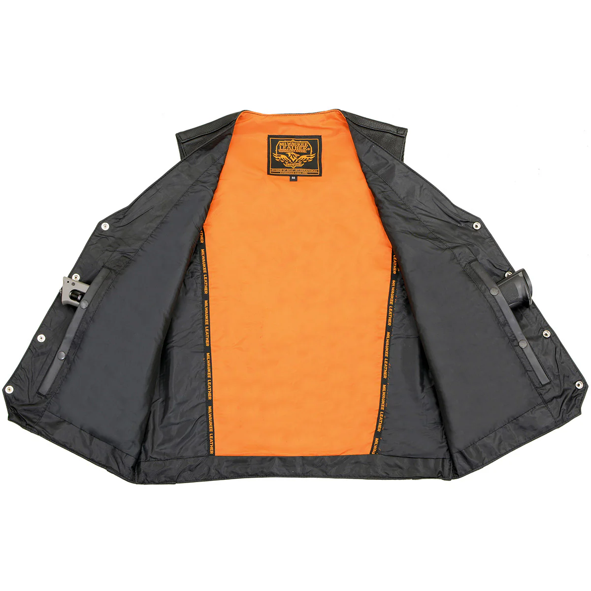 Milwaukee Leather ML1368 Men's Black Premium Leather V-Neck Motorcycle Rider Vest w/ Buffalo Nickel Snaps Closure 4 Milwaukee Leather ML1368 Men's Black Premium Leather V-Neck Motorcycle Rider Vest w/ Buffalo Nickel Snaps Closure