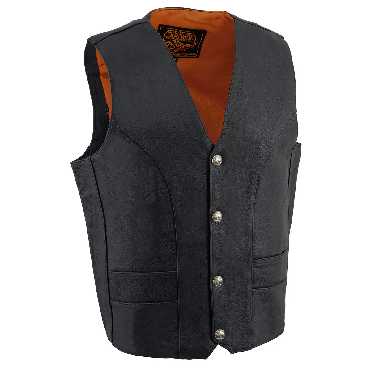 Milwaukee Leather ML1368 Men's Black Premium Leather V-Neck Motorcycle Rider Vest w/ Buffalo Nickel Snaps Closure 5 Milwaukee Leather ML1368 Men's Black Premium Leather V-Neck Motorcycle Rider Vest w/ Buffalo Nickel Snaps Closure