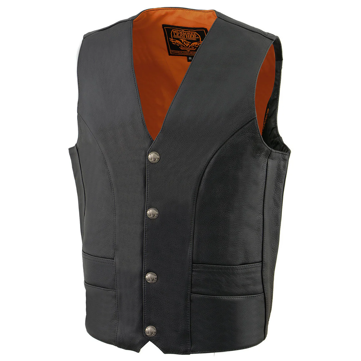 Milwaukee Leather ML1368 Men's Black Premium Leather V-Neck Motorcycle Rider Vest w/ Buffalo Nickel Snaps Closure 7 Milwaukee Leather ML1368 Men's Black Premium Leather V-Neck Motorcycle Rider Vest w/ Buffalo Nickel Snaps Closure