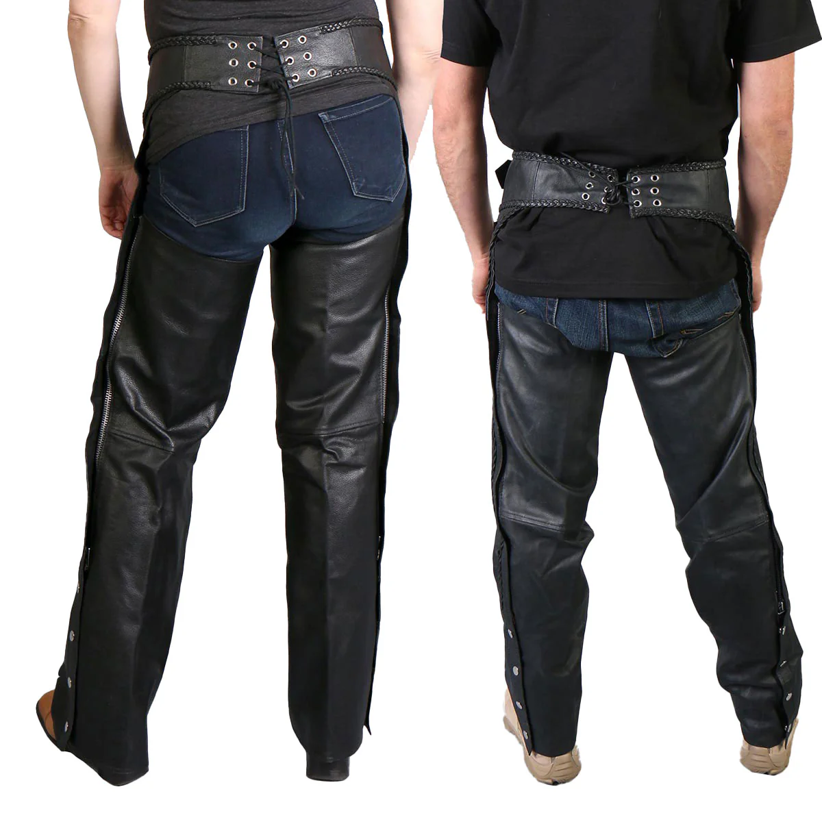 Hot Leathers CHM1003 Black Heavyweight Braided Uni-Sex Leather Chaps 4 Hot Leathers CHM1003 Black Heavyweight Braided Uni-Sex Leather Chaps