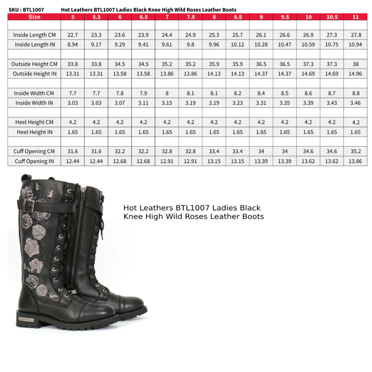 Hot Leathers BTL1007 Ladies Black Knee High Wild Roses Leather Boots 3 Hot Leathers BTL1007 Ladies Black Knee High Wild Roses Leather Boots