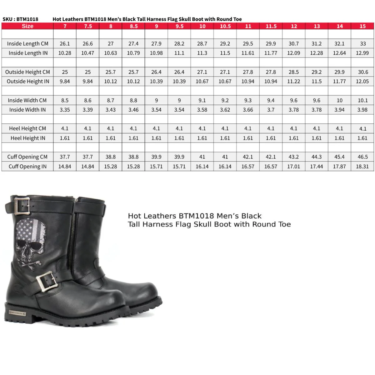 Hot Leathers BTM1018 Men’s Black Tall Harness Flag Skull Boot with Round Toe 3 Hot Leathers BTM1018 Men’s Black Tall Harness Flag Skull Boot with Round Toe