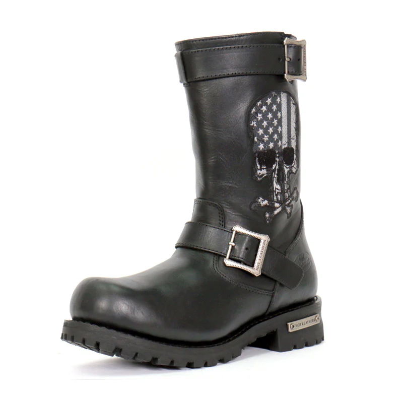 Hot Leathers BTM1018 Men’s Black Tall Harness Flag Skull Boot with Round Toe 6 Hot Leathers BTM1018 Men’s Black Tall Harness Flag Skull Boot with Round Toe