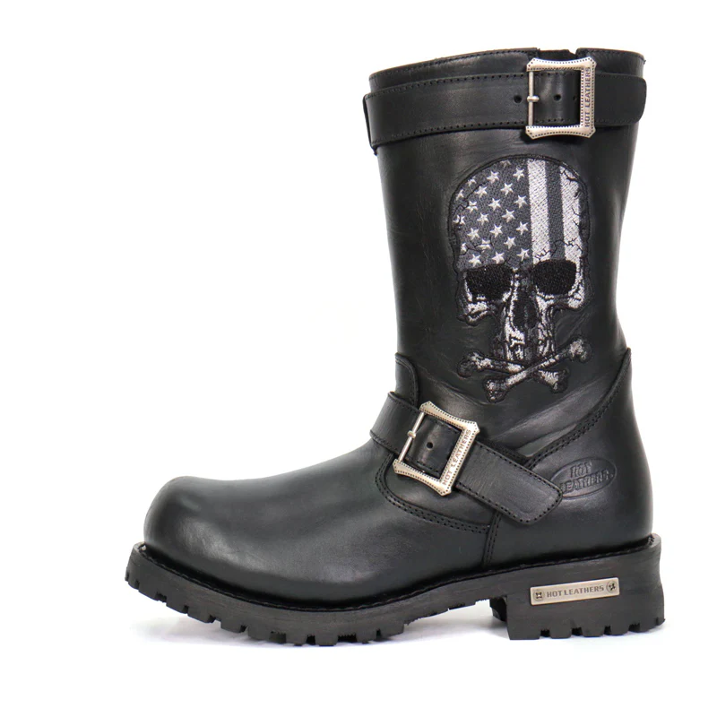 Hot Leathers BTM1018 Men’s Black Tall Harness Flag Skull Boot with Round Toe 7 Hot Leathers BTM1018 Men’s Black Tall Harness Flag Skull Boot with Round Toe