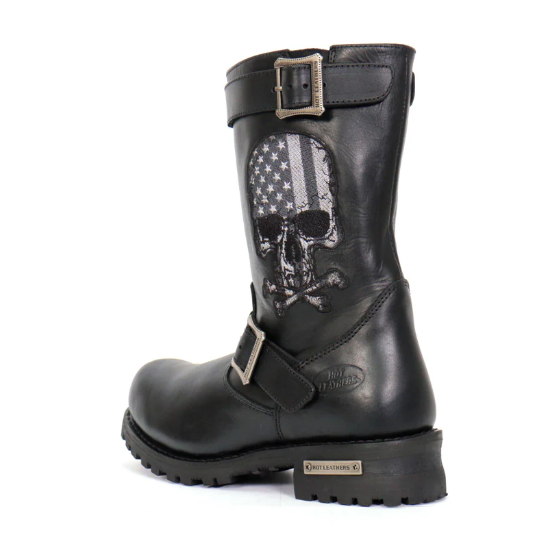 Hot Leathers BTM1018 Men’s Black Tall Harness Flag Skull Boot with Round Toe 8 Hot Leathers BTM1018 Men’s Black Tall Harness Flag Skull Boot with Round Toe