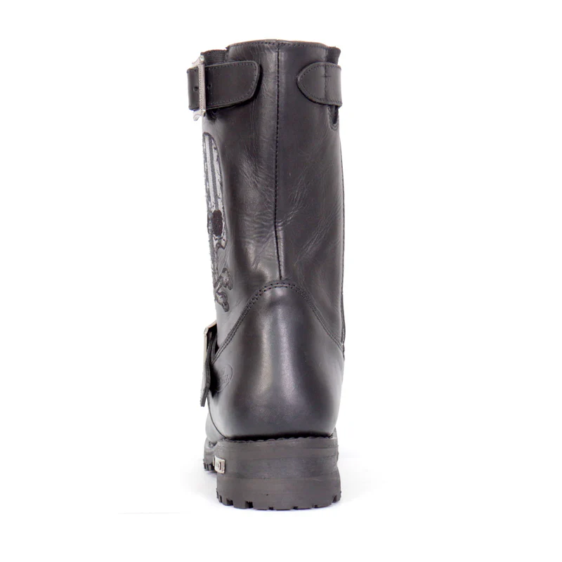 Hot Leathers BTM1018 Men’s Black Tall Harness Flag Skull Boot with Round Toe 9 Hot Leathers BTM1018 Men’s Black Tall Harness Flag Skull Boot with Round Toe