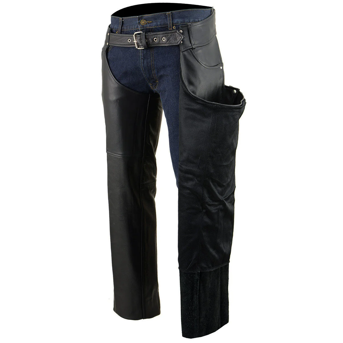 Milwaukee Leather Chaps for Men's Black Premium Leather- Classic Jean Style Pockets Motorcycle Riders Chap - SH1101 4 Milwaukee Leather Chaps for Men's Black Premium Leather- Classic Jean Style Pockets Motorcycle Riders Chap - SH1101