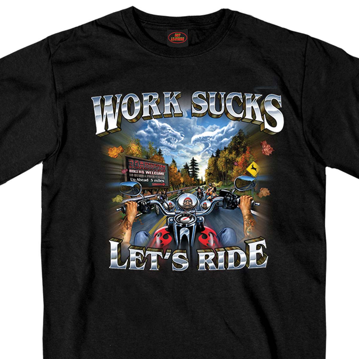Hot Leathers GMS1062 Men’s ‘Work Sucks, Lets Ride’ Black T-Shirt 1 Hot Leathers GMS1062 Men’s ‘Work Sucks, Lets Ride’ Black T-Shirt