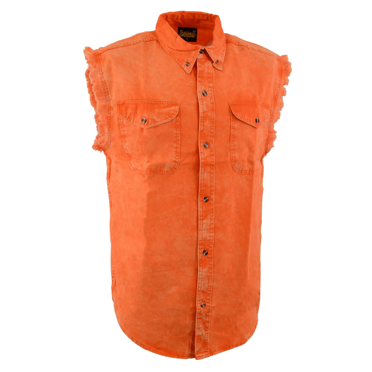 Milwaukee Leather MDM11682 Men’s Classic Orange/Beige Button-Down Cut Off Frayed Sleeveless Casual Shirt 8 Milwaukee Leather MDM11682 Men’s Classic Orange/Beige Button-Down Cut Off Frayed Sleeveless Casual Shirt