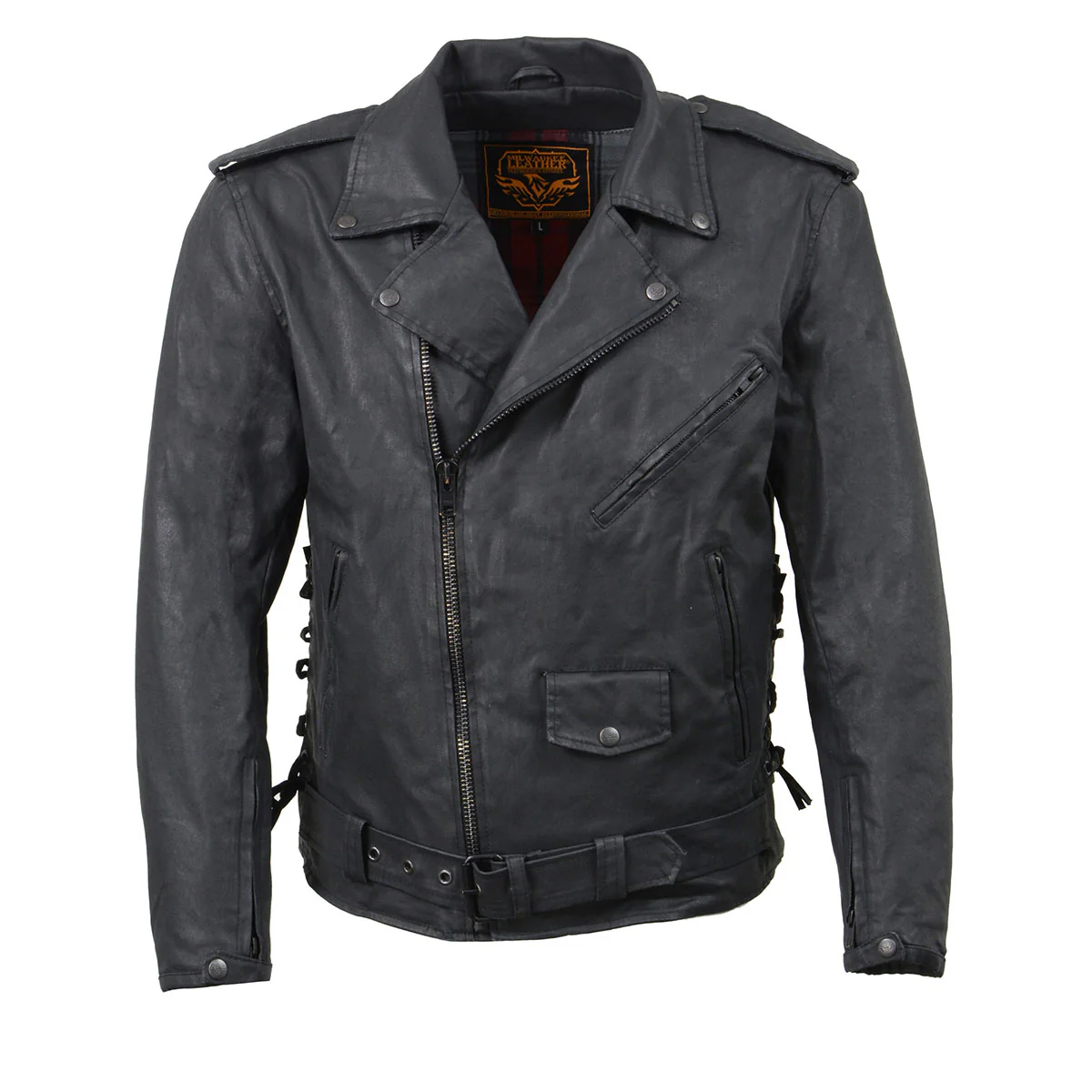 Milwaukee Leather MDM1020 Men's Black Classic 'Waxed' Motorcycle Denim Jacket with Armor 10 Milwaukee Leather MDM1020 Men's Black Classic 'Waxed' Motorcycle Denim Jacket with Armor