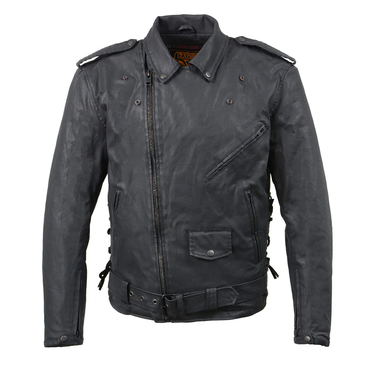 Milwaukee Leather MDM1020 Men's Black Classic 'Waxed' Motorcycle Denim Jacket with Armor 9 Milwaukee Leather MDM1020 Men's Black Classic 'Waxed' Motorcycle Denim Jacket with Armor