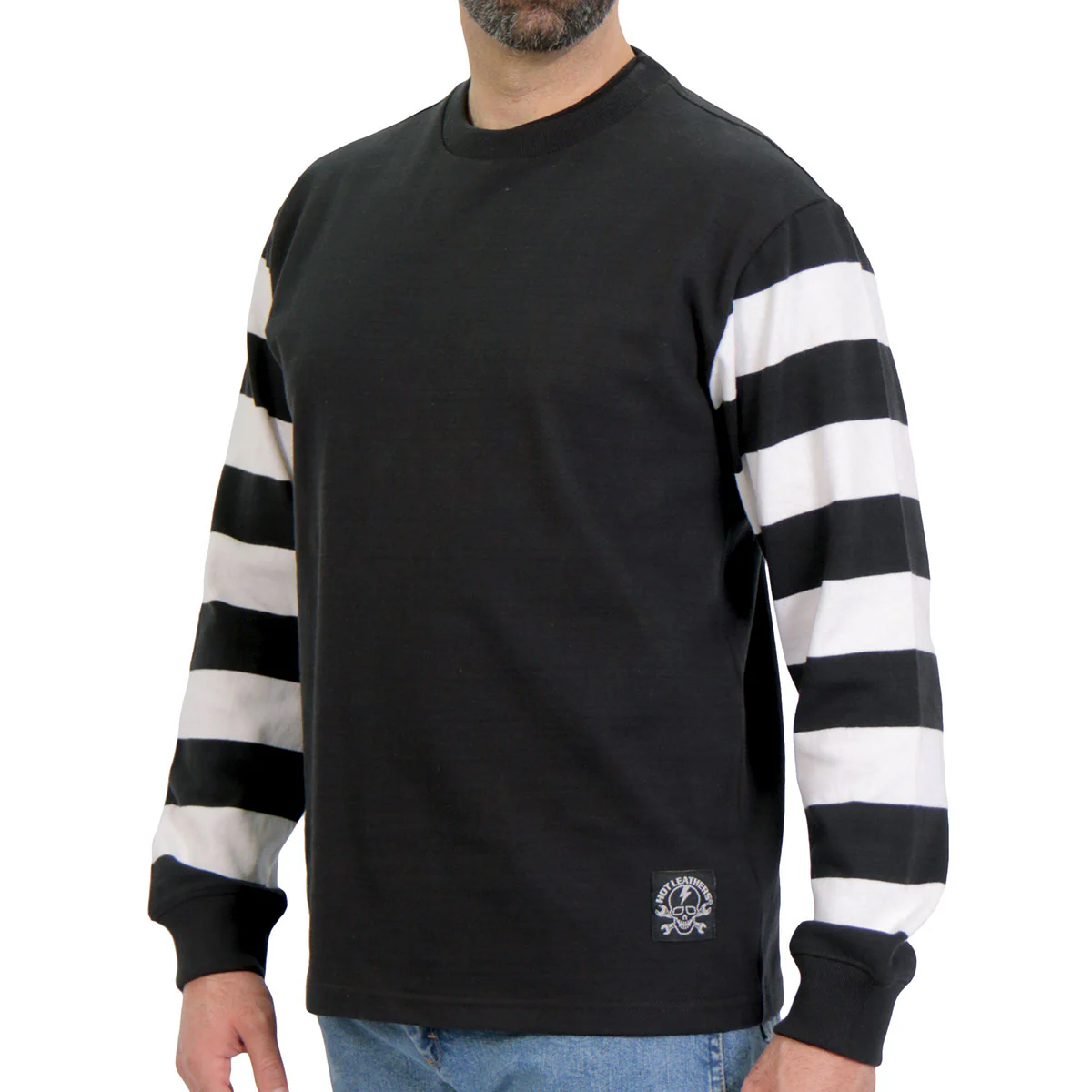 Hot Leathers GMS6002 Men's Black and White Long Sleeve Striped Shirt 1 Hot Leathers GMS6002 Men's Black and White Long Sleeve Striped Shirt