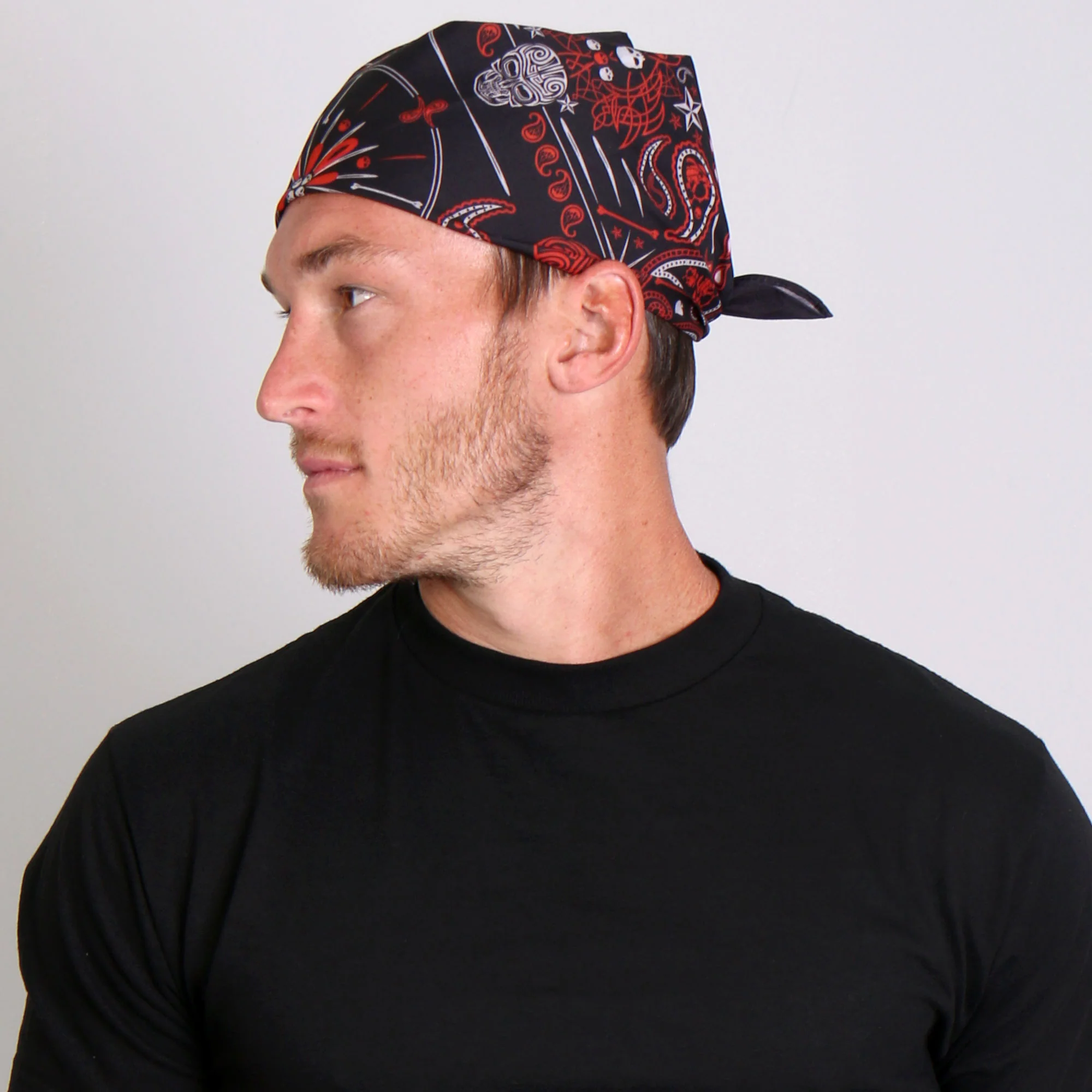 Hot Leathers BAB1070 Red Paisley Skulls Bandana 2 Hot Leathers BAB1070 Red Paisley Skulls Bandana