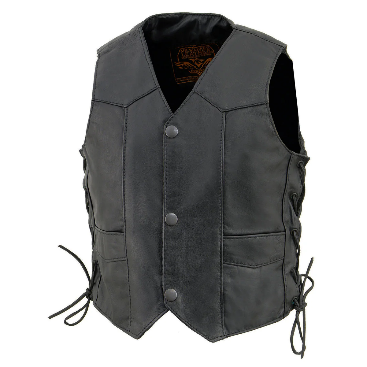 Milwaukee Leather SH2011L Kids Black Classic Side Lace Three Snap Leather Vest 6 Milwaukee Leather SH2011L Kids Black Classic Side Lace Three Snap Leather Vest