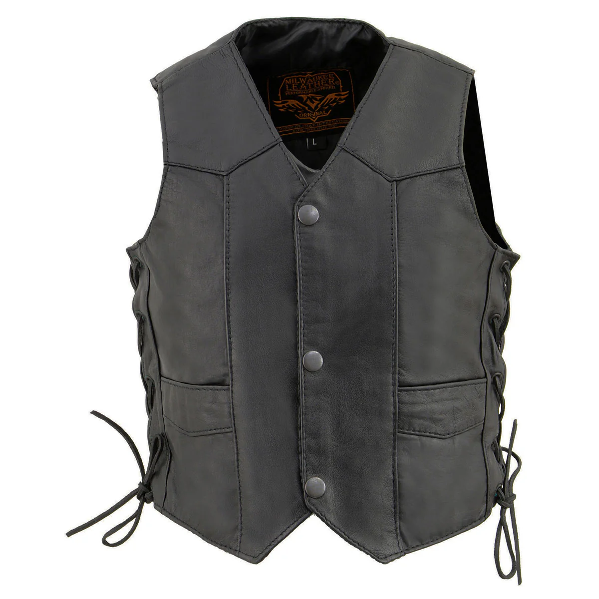 Milwaukee Leather SH2011L Kids Black Classic Side Lace Three Snap Leather Vest 7 Milwaukee Leather SH2011L Kids Black Classic Side Lace Three Snap Leather Vest