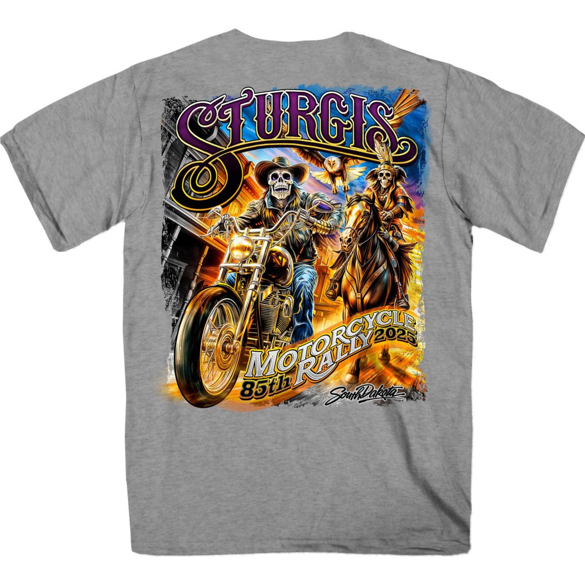 2025 Sturgis Motorcycle Rally #1 Ghost Rider Heather Grey Men's T-Shirt 2 2025 Sturgis Motorcycle Rally #1 Ghost Rider Heather Grey Men's T-Shirt