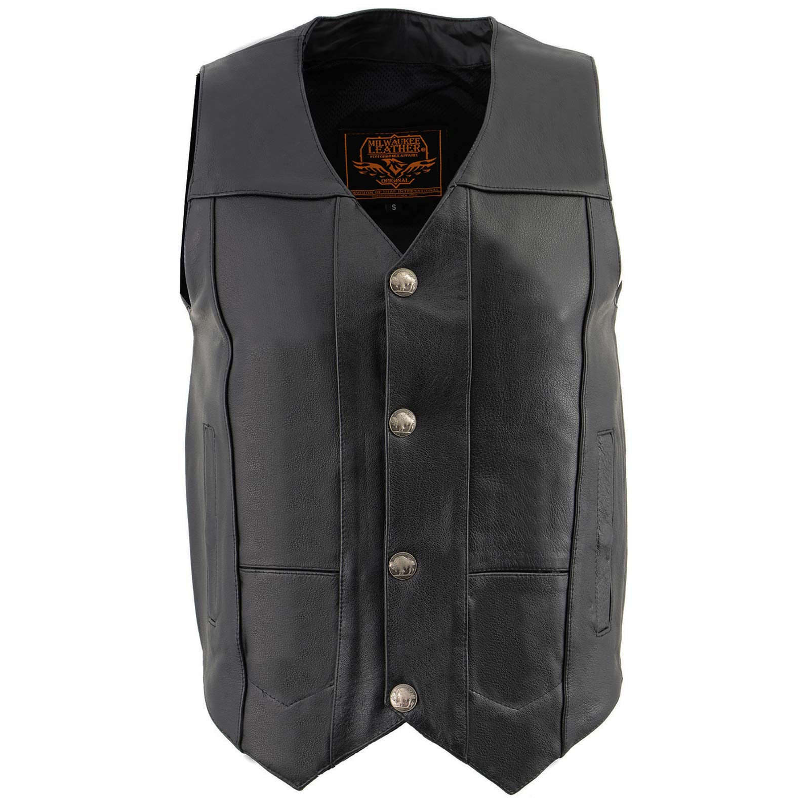 Milwaukee Leather LKM3700 Men's Classic Black Leather Motorcycle Rider Vest w/ Buffalo Nickel Snaps Closure 5 Milwaukee Leather LKM3700 Men's Classic Black Leather Motorcycle Rider Vest w/ Buffalo Nickel Snaps Closure