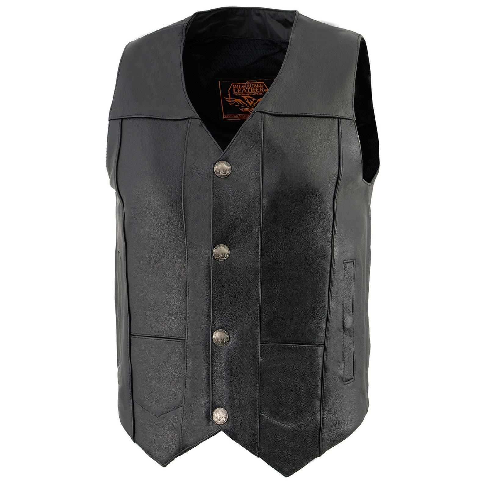 Milwaukee Leather LKM3700 Men's Classic Black Leather Motorcycle Rider Vest w/ Buffalo Nickel Snaps Closure 7 Milwaukee Leather LKM3700 Men's Classic Black Leather Motorcycle Rider Vest w/ Buffalo Nickel Snaps Closure