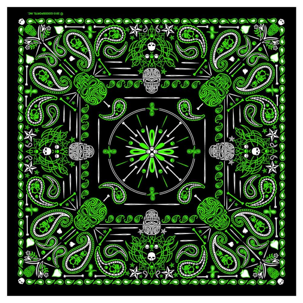 Hot Leathers BAB1068 Green Paisley Skulls Bandana 1 Hot Leathers BAB1068 Green Paisley Skulls Bandana