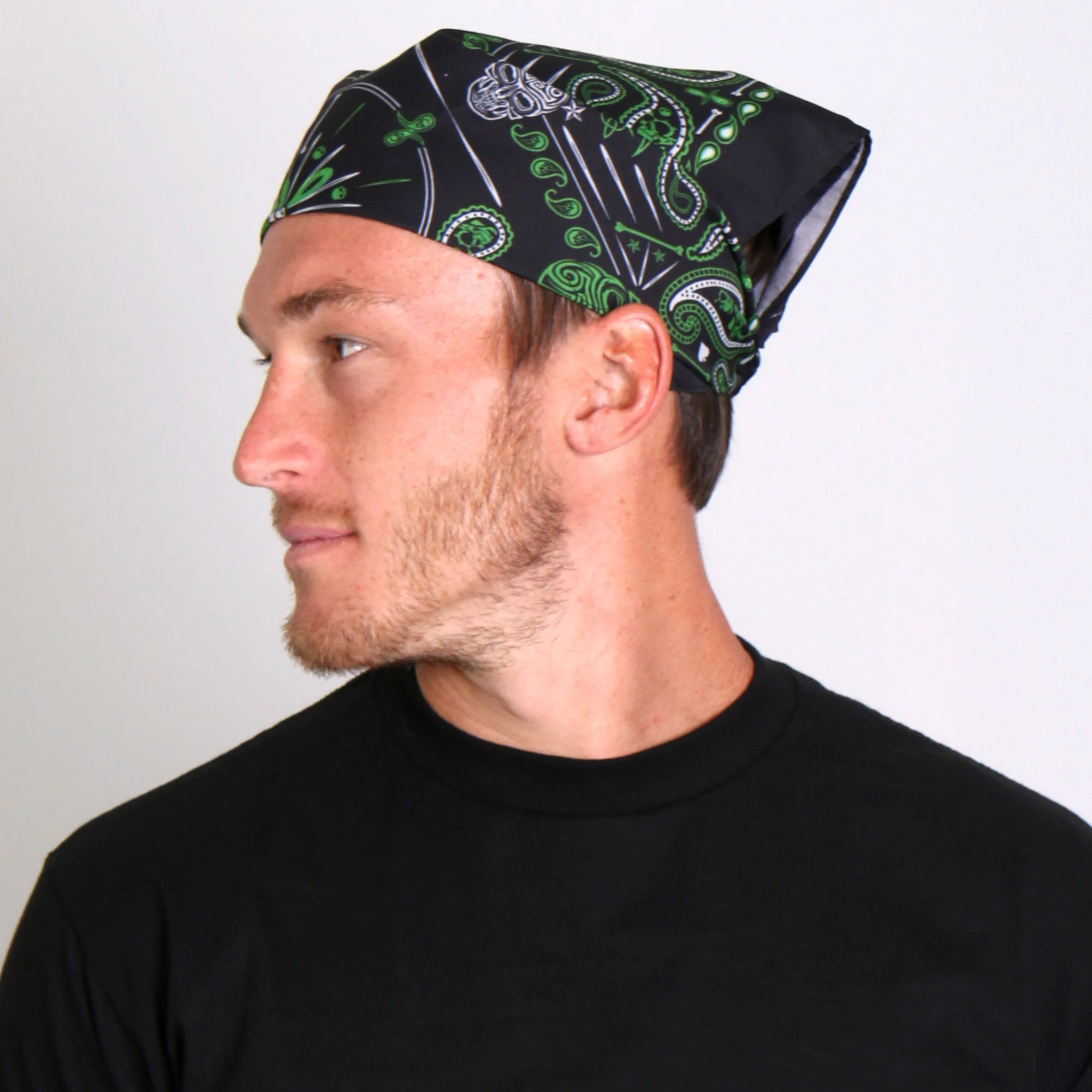 Hot Leathers BAB1068 Green Paisley Skulls Bandana 2 Hot Leathers BAB1068 Green Paisley Skulls Bandana