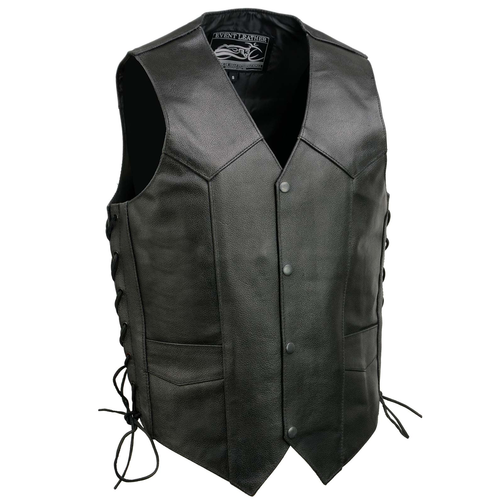 Event Leather EL5315 Men's Black Motorcycle Riders Leather Vest for Men w/ Side Lace- Riding Club