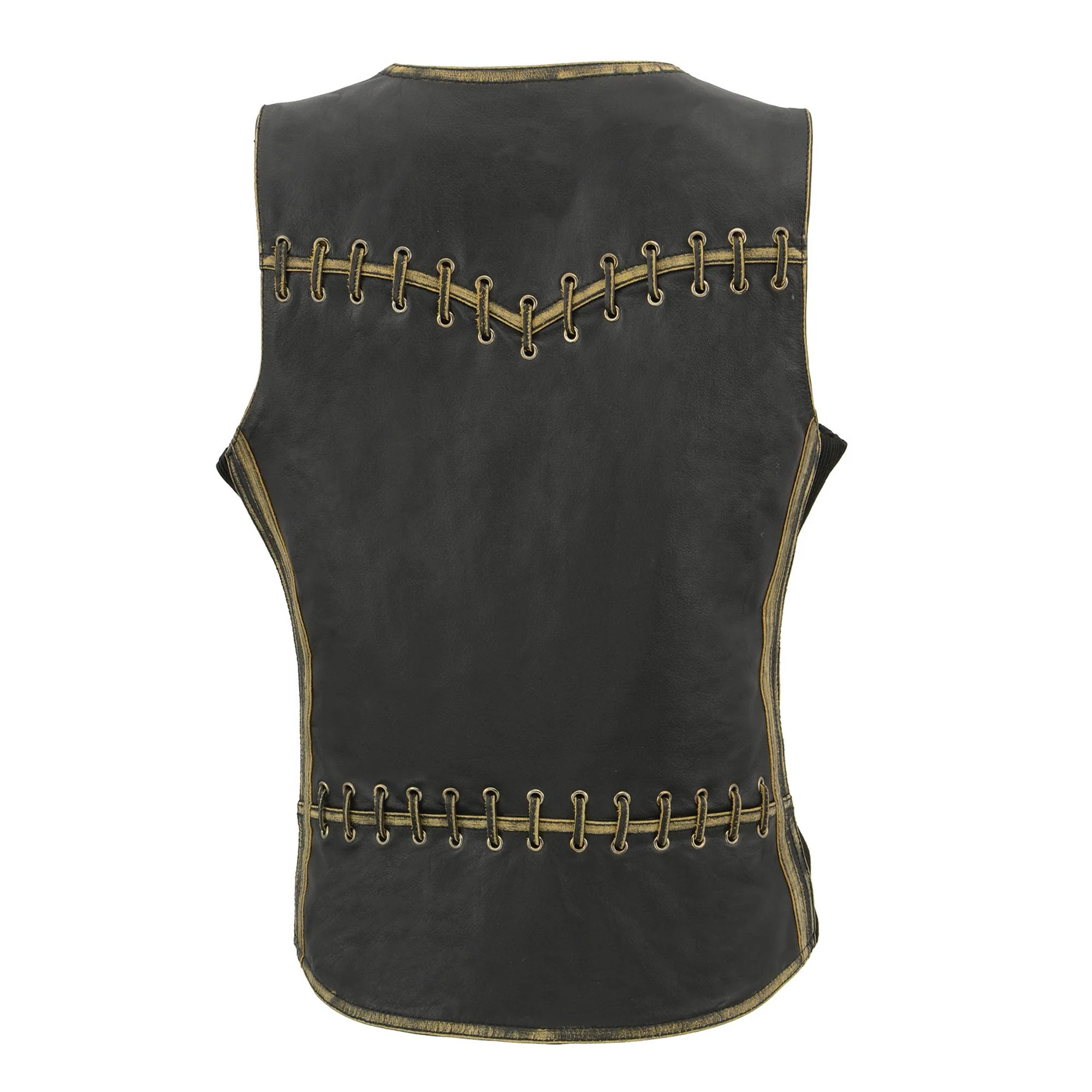 Milwaukee Leather MLL4527 Women's Stretch Side Panel Distress Brown Leather Motorcycle Rider Vest w/ Lacing Detail 2 Milwaukee Leather MLL4527 Women's Stretch Side Panel Distress Brown Leather Motorcycle Rider Vest w/ Lacing Detail