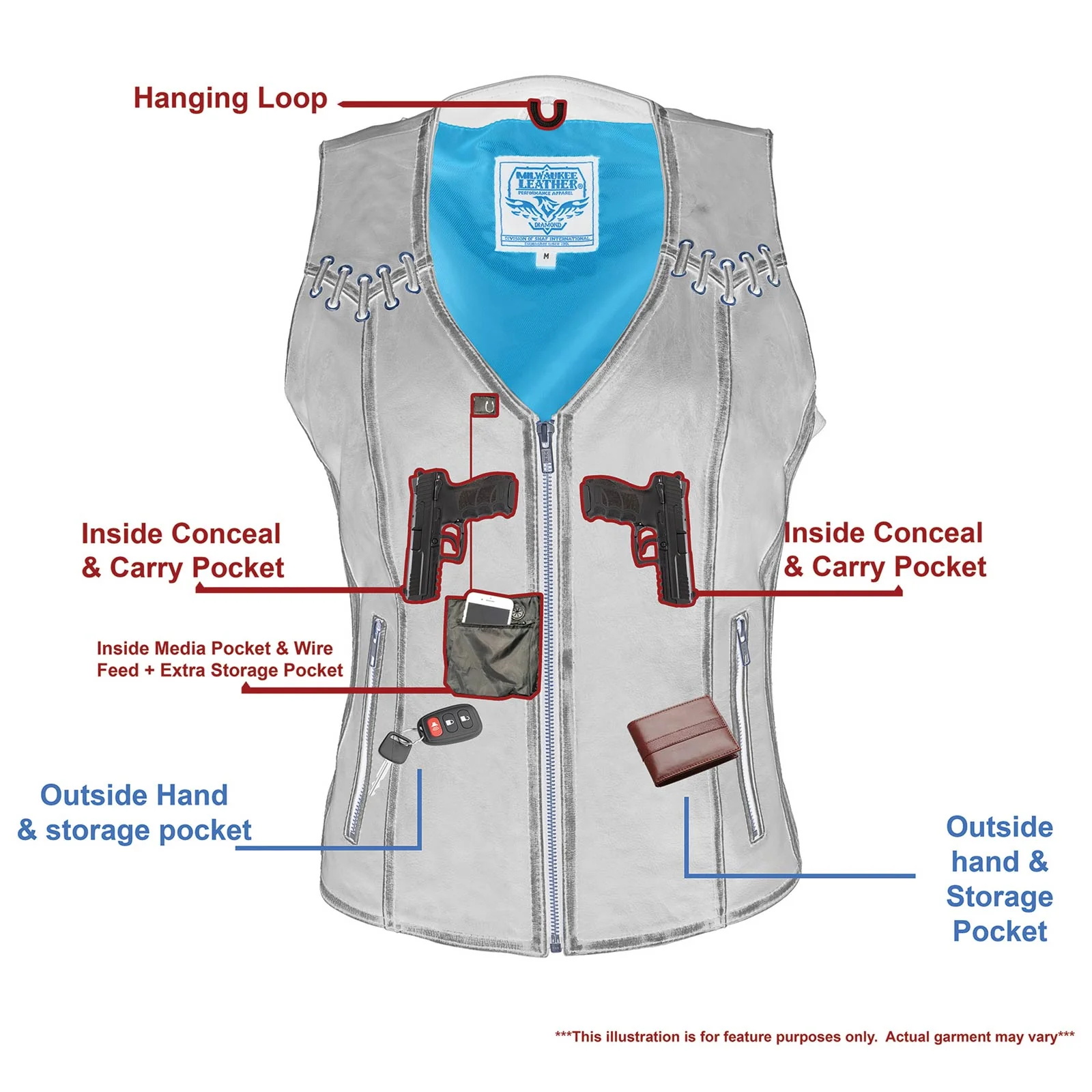Milwaukee Leather MLL4527 Women's Stretch Side Panel Distress Brown Leather Motorcycle Rider Vest w/ Lacing Detail 4 Milwaukee Leather MLL4527 Women's Stretch Side Panel Distress Brown Leather Motorcycle Rider Vest w/ Lacing Detail
