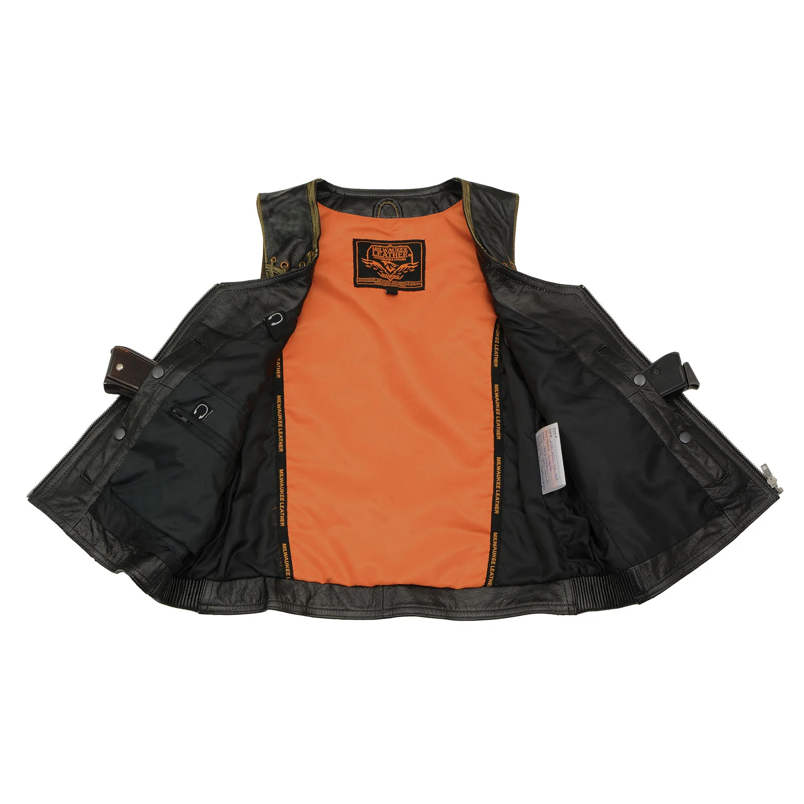Milwaukee Leather MLL4527 Women's Stretch Side Panel Distress Brown Leather Motorcycle Rider Vest w/ Lacing Detail 6 Milwaukee Leather MLL4527 Women's Stretch Side Panel Distress Brown Leather Motorcycle Rider Vest w/ Lacing Detail