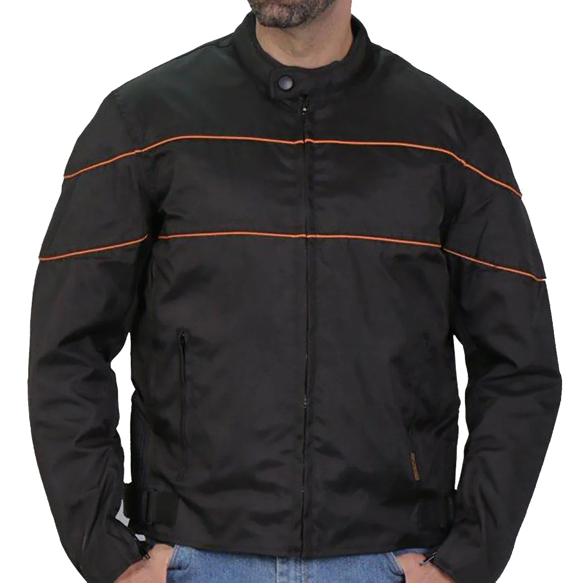 Hot Leathers JKM1026 Men’s Black Nylon Jacket with Orange Reflective Trim 1 Hot Leathers JKM1026 Men’s Black Nylon Jacket with Orange Reflective Trim