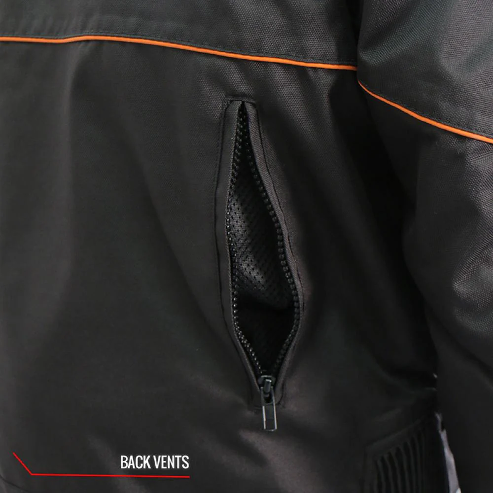 Hot Leathers JKM1026 Men’s Black Nylon Jacket with Orange Reflective Trim 11 Hot Leathers JKM1026 Men’s Black Nylon Jacket with Orange Reflective Trim