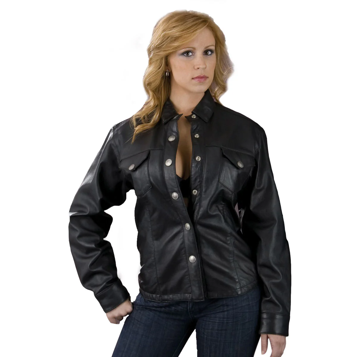 Leather King SH8028 Ladies Black Lambskin Leather Shirt 1 Leather King SH8028 Ladies Black Lambskin Leather Shirt