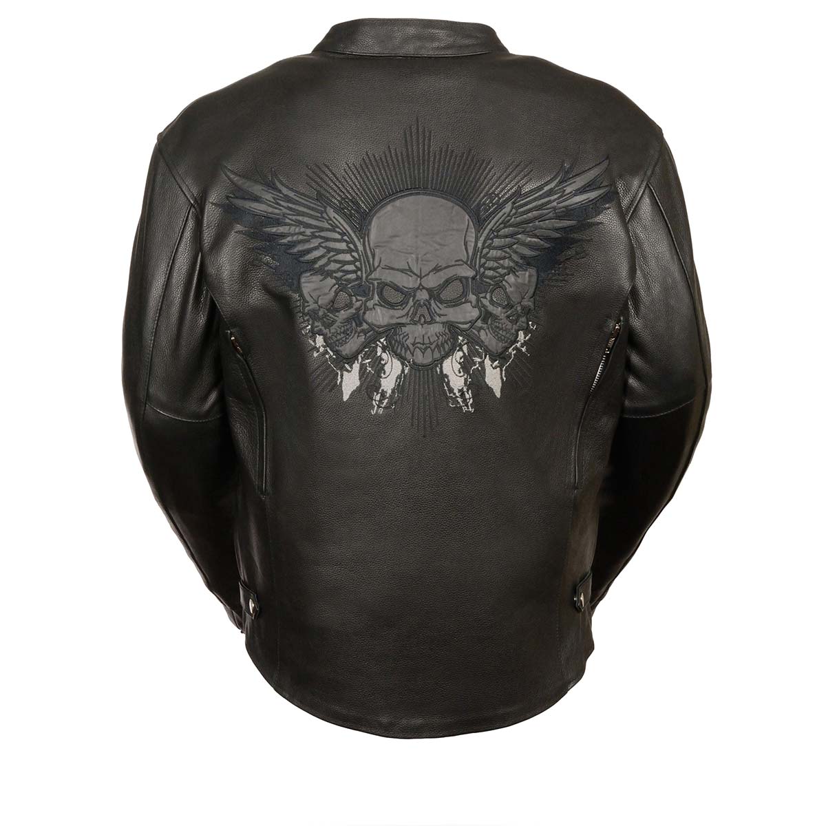 Milwaukee Leather ML2055 Men's Black Leather Scooter Jacket with Reflective Skull Design 2 Milwaukee Leather ML2055 Men's Black Leather Scooter Jacket with Reflective Skull Design