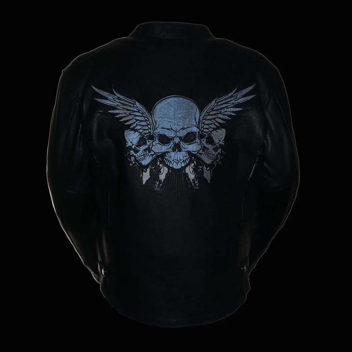 Milwaukee Leather ML2055 Men's Black Leather Scooter Jacket with Reflective Skull Design 4 Milwaukee Leather ML2055 Men's Black Leather Scooter Jacket with Reflective Skull Design