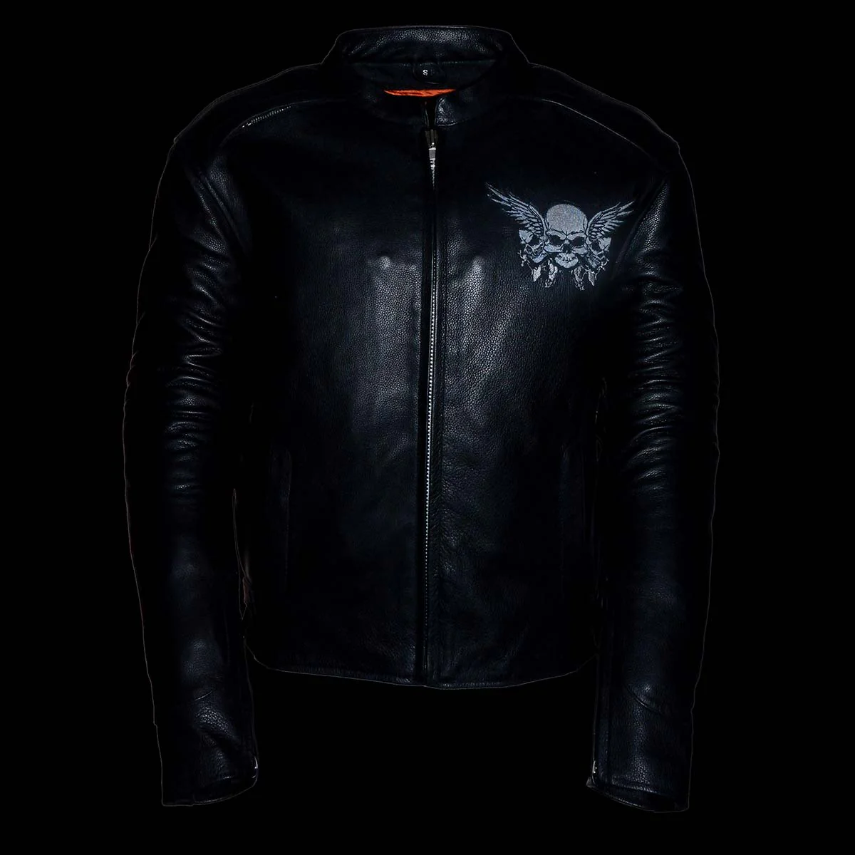 Milwaukee Leather ML2055 Men's Black Leather Scooter Jacket with Reflective Skull Design 5 Milwaukee Leather ML2055 Men's Black Leather Scooter Jacket with Reflective Skull Design
