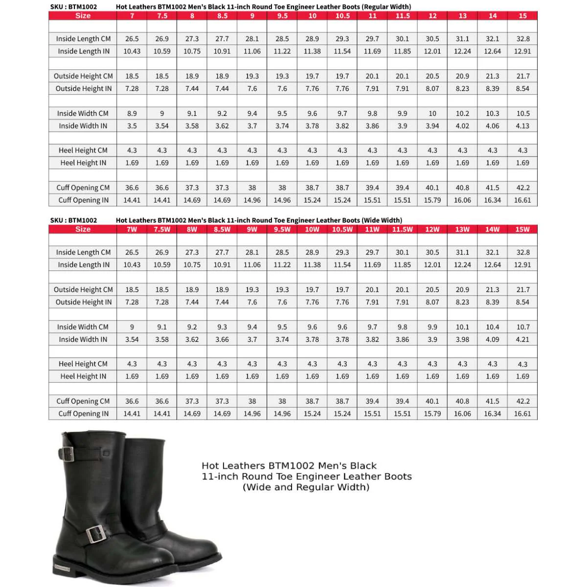 Hot Leathers BTM1002 Men's Black 11-inch Round Toe Engineer Leather Boots 14 Hot Leathers BTM1002 Men's Black 11-inch Round Toe Engineer Leather Boots
