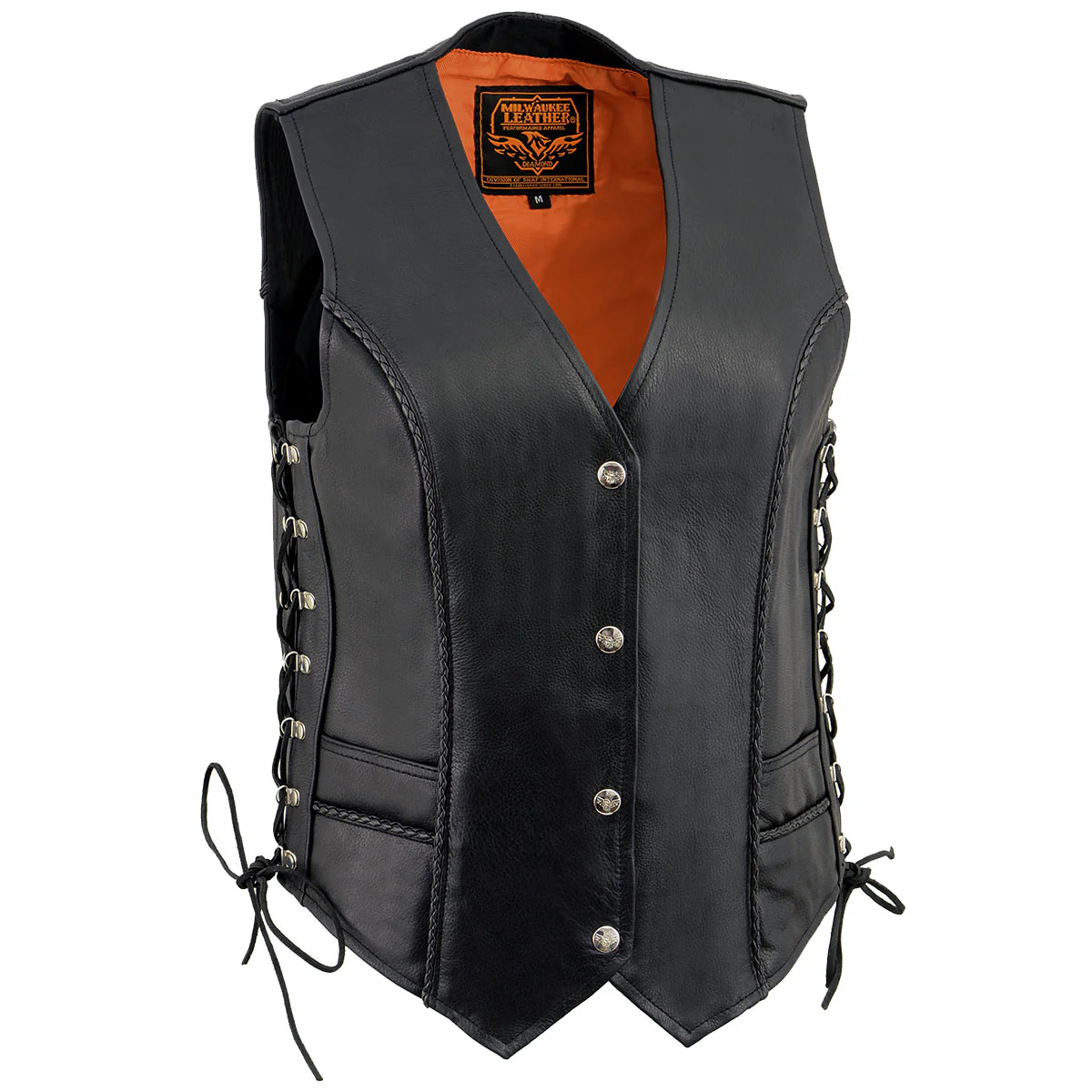Milwaukee Leather ML2042 Women's Black Braided Premium Leather Motorcycle Rider Vest w/ Side Laces