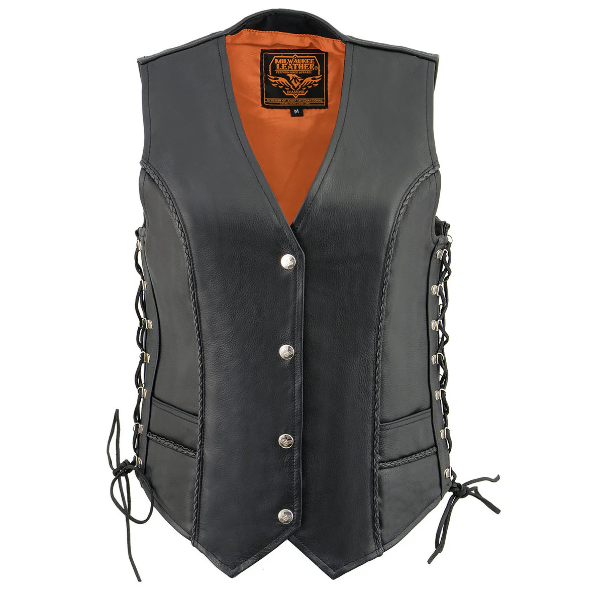 Milwaukee Leather ML2042 Women's Black Braided Premium Leather Motorcycle Rider Vest w/ Side Laces 7 Milwaukee Leather ML2042 Women's Black Braided Premium Leather Motorcycle Rider Vest w/ Side Laces