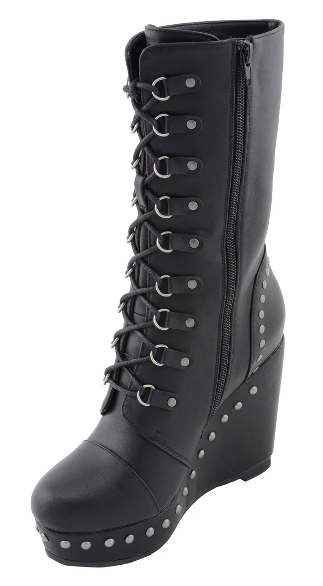Milwaukee Leather MBL9438 Women's Black Tall Lace-Up Fashion Casual Boots with Platform Wedge 4 Milwaukee Leather MBL9438 Women's Black Tall Lace-Up Fashion Casual Boots with Platform Wedge