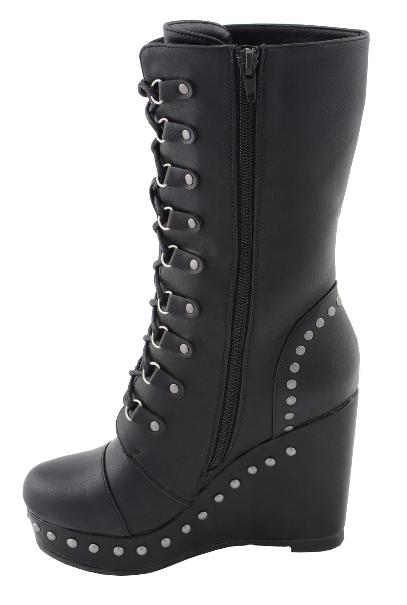 Milwaukee Leather MBL9438 Women's Black Tall Lace-Up Fashion Casual Boots with Platform Wedge 5 Milwaukee Leather MBL9438 Women's Black Tall Lace-Up Fashion Casual Boots with Platform Wedge