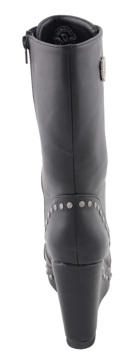 Milwaukee Leather MBL9438 Women's Black Tall Lace-Up Fashion Casual Boots with Platform Wedge 7 Milwaukee Leather MBL9438 Women's Black Tall Lace-Up Fashion Casual Boots with Platform Wedge
