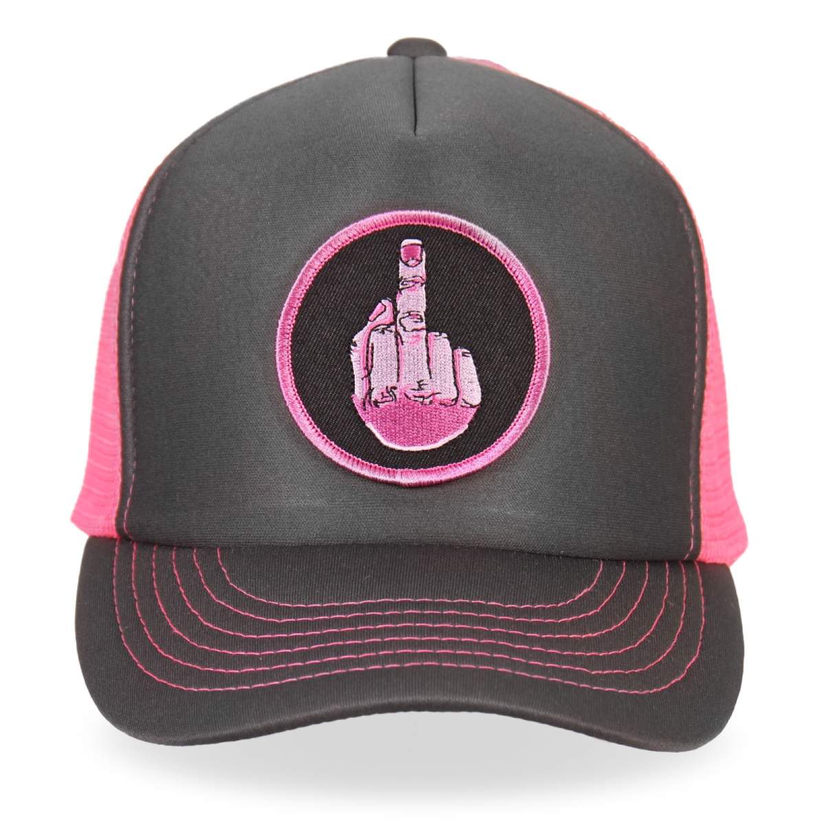Hot Leathers GSH1001 Middle Finger Grey and Pink Trucker Hat 1 Hot Leathers GSH1001 Middle Finger Grey and Pink Trucker Hat