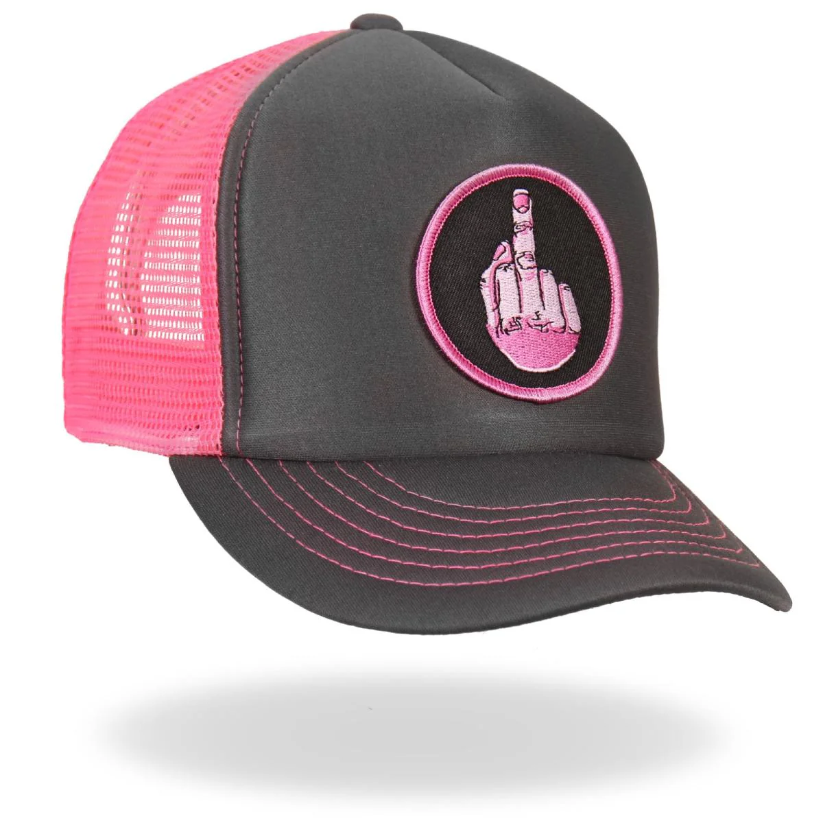 Hot Leathers GSH1001 Middle Finger Grey and Pink Trucker Hat 6 Hot Leathers GSH1001 Middle Finger Grey and Pink Trucker Hat
