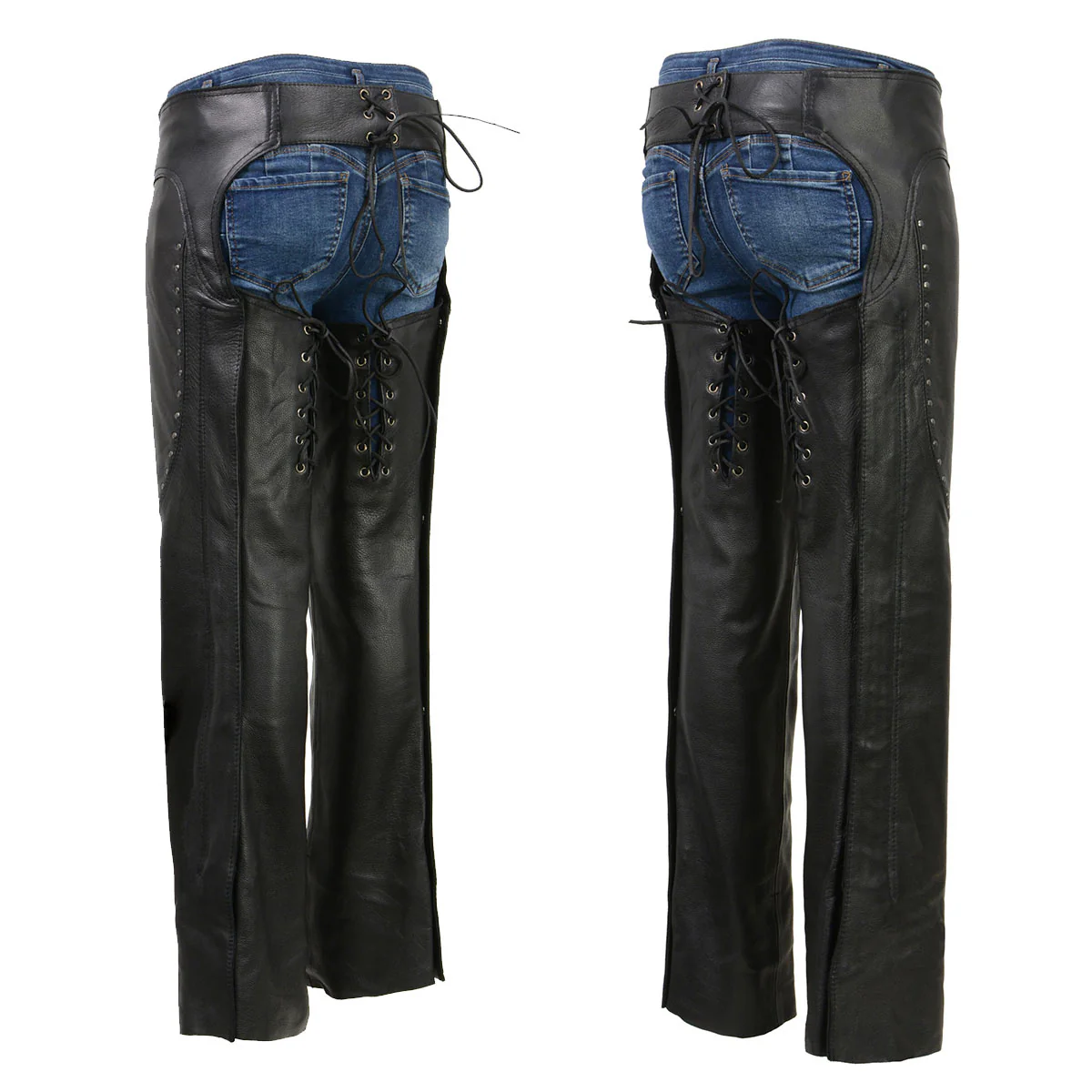 Milwaukee Leather Chaps for Women Black Low-Rise Waist- Front Double Buckle Rivet Detailing Motorcycle Chap- ML1186 2 Milwaukee Leather Chaps for Women Black Low-Rise Waist- Front Double Buckle Rivet Detailing Motorcycle Chap- ML1186