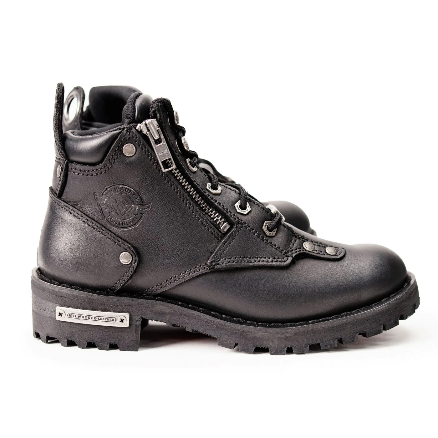 Milwaukee Leather MBL9335 Women's Premium Black Leather Low Cut Lace-Up Motorcycle Riding Boots w/ Zipper Closure 5 Milwaukee Leather MBL9335 Women's Premium Black Leather Low Cut Lace-Up Motorcycle Riding Boots w/ Zipper Closure