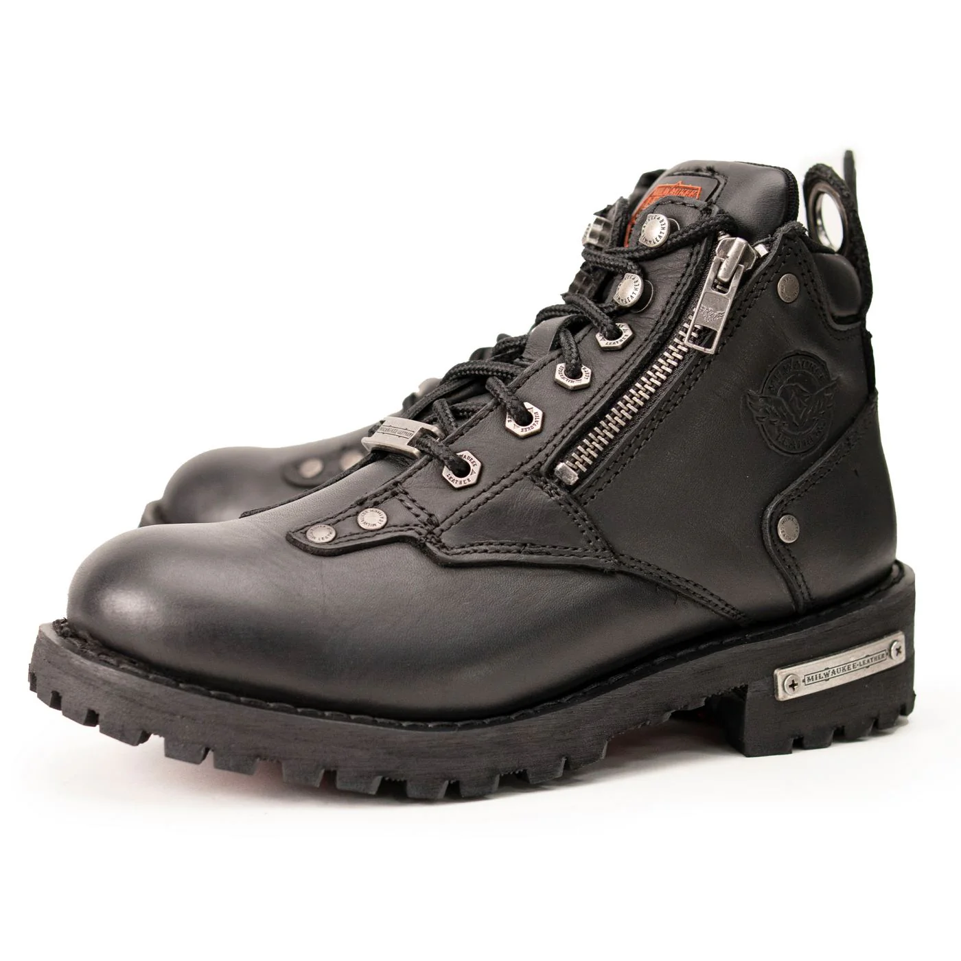 Milwaukee Leather MBL9335 Women's Premium Black Leather Low Cut Lace-Up Motorcycle Riding Boots w/ Zipper Closure 6 Milwaukee Leather MBL9335 Women's Premium Black Leather Low Cut Lace-Up Motorcycle Riding Boots w/ Zipper Closure