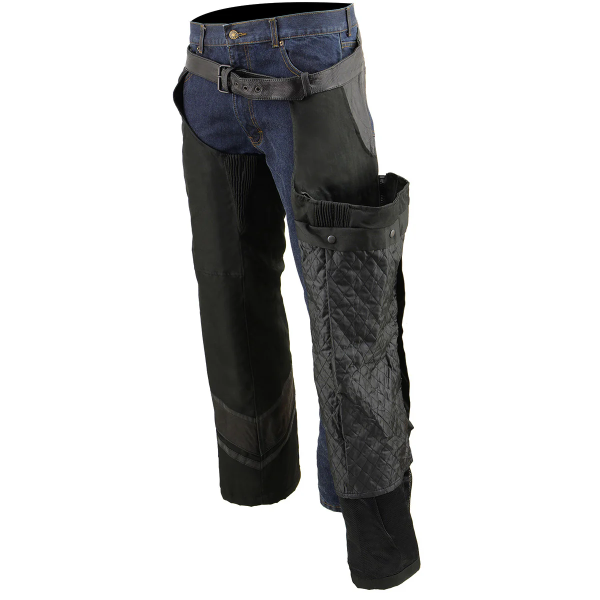 Milwaukee Leather MPM5706 Men's Black Vented Textile Chaps with Leather Trim 4 Milwaukee Leather MPM5706 Men's Black Vented Textile Chaps with Leather Trim