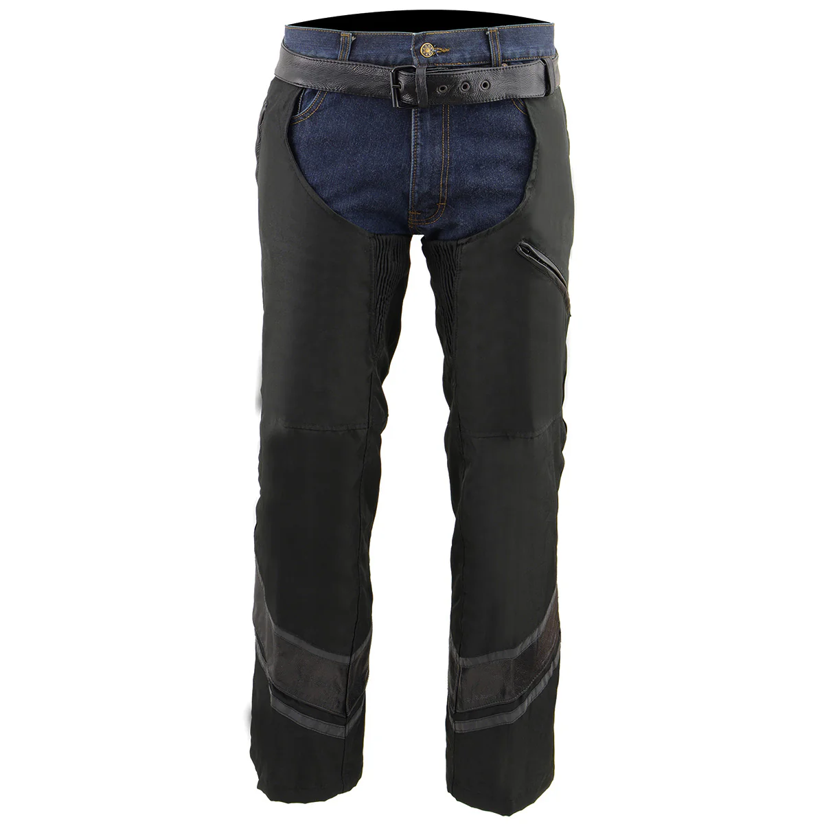 Milwaukee Leather MPM5706 Men's Black Vented Textile Chaps with Leather Trim 6 Milwaukee Leather MPM5706 Men's Black Vented Textile Chaps with Leather Trim