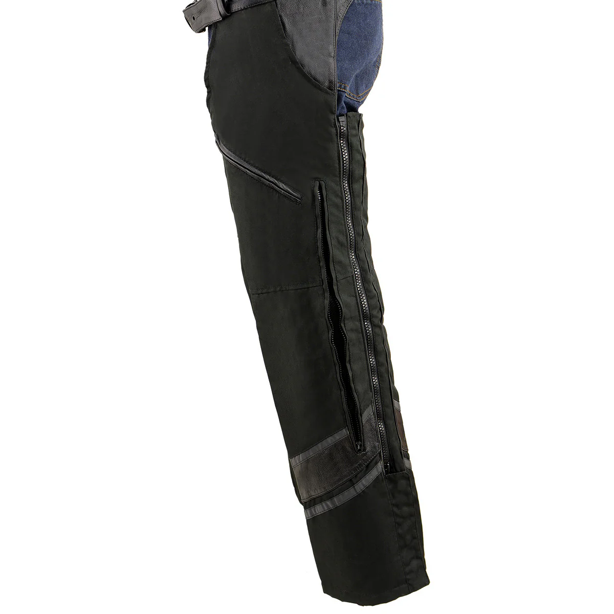 Milwaukee Leather MPM5706 Men's Black Vented Textile Chaps with Leather Trim 8 Milwaukee Leather MPM5706 Men's Black Vented Textile Chaps with Leather Trim