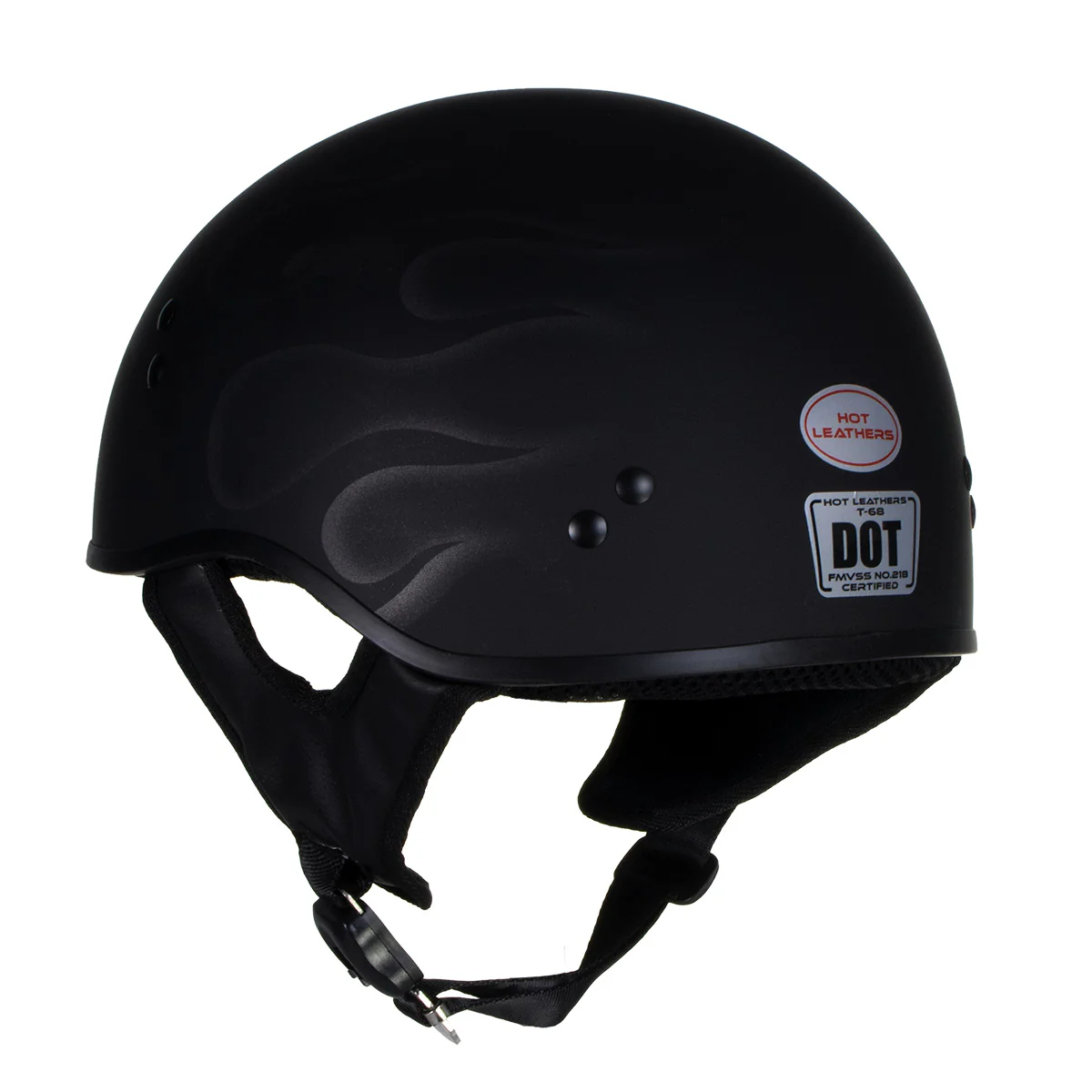 Hot Leathers HLT68 Type-1 Flat Black Flames Motorcycle DOT Approved Skull Cap Half Helmet 10 Hot Leathers HLT68 Type-1 Flat Black Flames Motorcycle DOT Approved Skull Cap Half Helmet