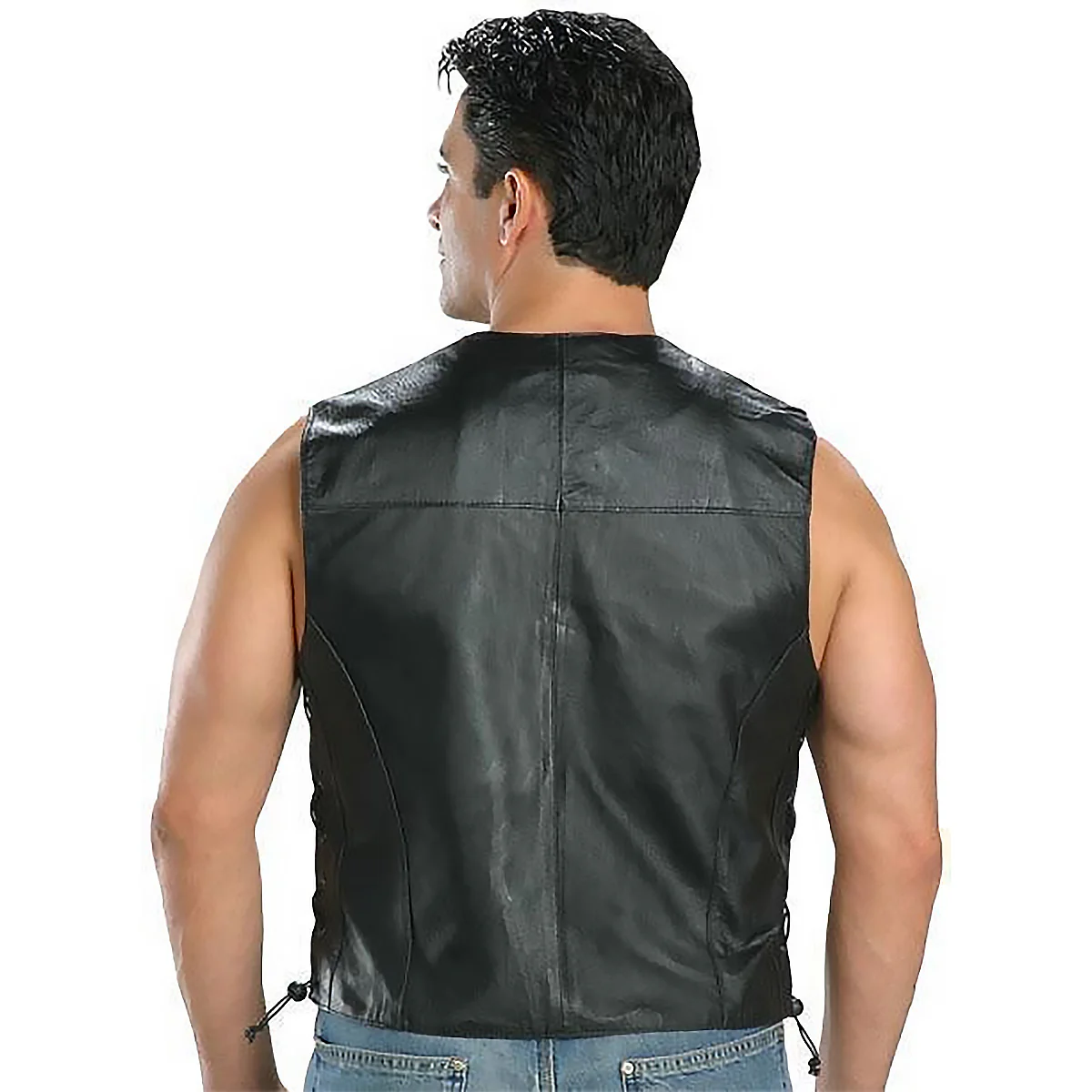 USA Leather 201L Men's Black Classic Leather Side Lace Vest 3 USA Leather 201L Men's Black Classic Leather Side Lace Vest